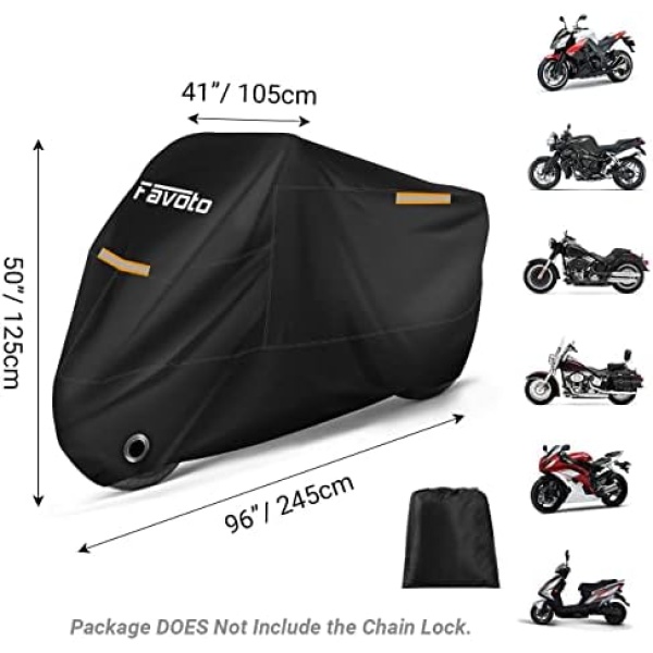 Favoto Motorbike Cover Waterproof Motorcycle Cover Outdoor Oxford Fabric XXL - Image 3