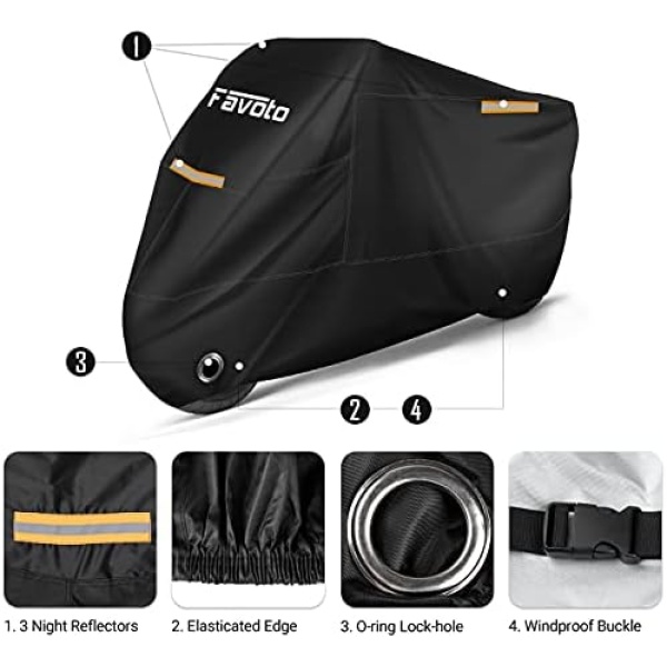 Favoto Motorbike Cover Waterproof Motorcycle Cover Outdoor Oxford Fabric XXL - Image 4