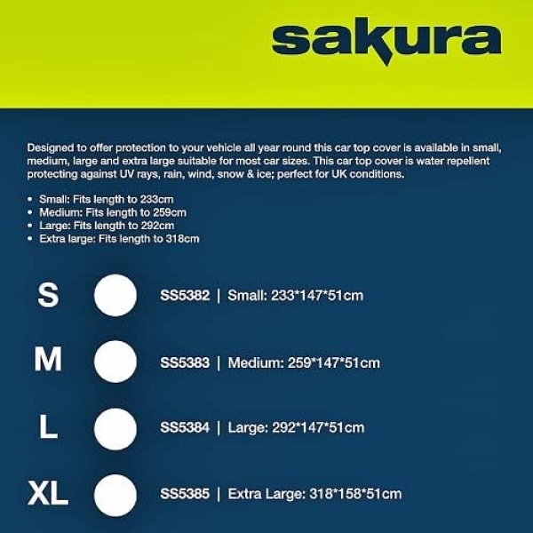 Sakura SS5383 Medium Grey Car Top Cover - Frost Protection Water Resistant - Image 2