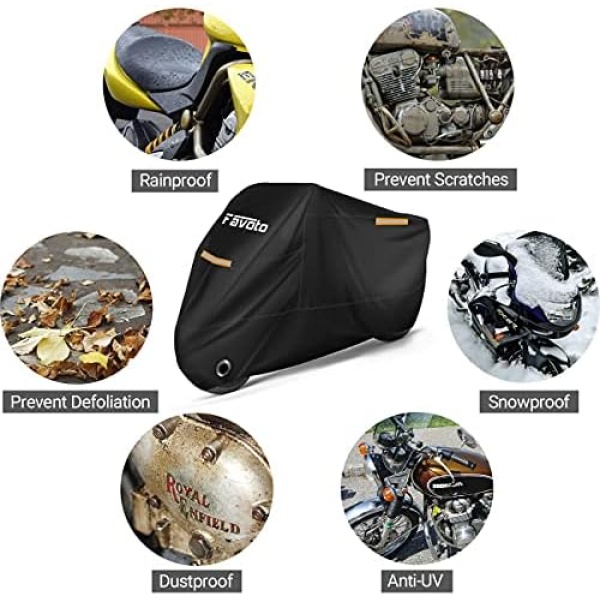 Favoto Motorbike Cover Waterproof Motorcycle Cover Outdoor Oxford Fabric XXL - Image 2