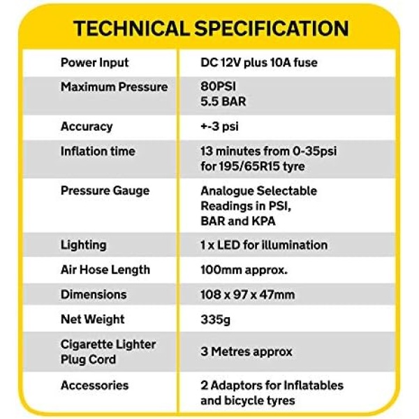AA Car Essentials 12V Compact Tyre Inflator AA5007 – For Cars Vans Motorbikes - Image 5