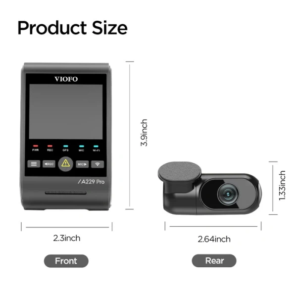 VIOFO A229 PRO 2CH Front and Rear 4K+2K HDR Dual Dash Cam - Image 5