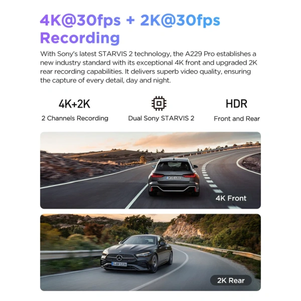 VIOFO A229 PRO 2CH Front and Rear 4K+2K HDR Dual Dash Cam - Image 3