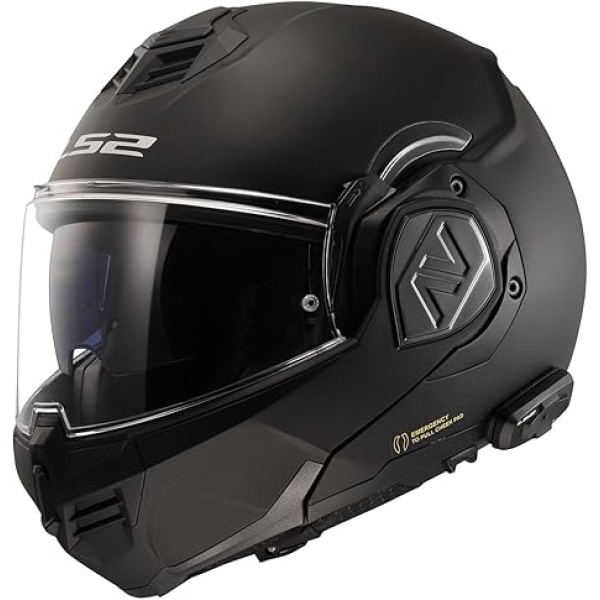 LS2 Helmets Advant Modular Helmet with Integrated Cardo 4X Bluetooth (Noir Matte Black - Medium)