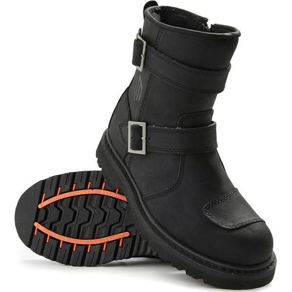 ILM Leather Motorcycle Boots Men Women with Side Zipper Protective Footwear Motorcycle Riding Boots for Combat Tactical Hiking Working(Black)