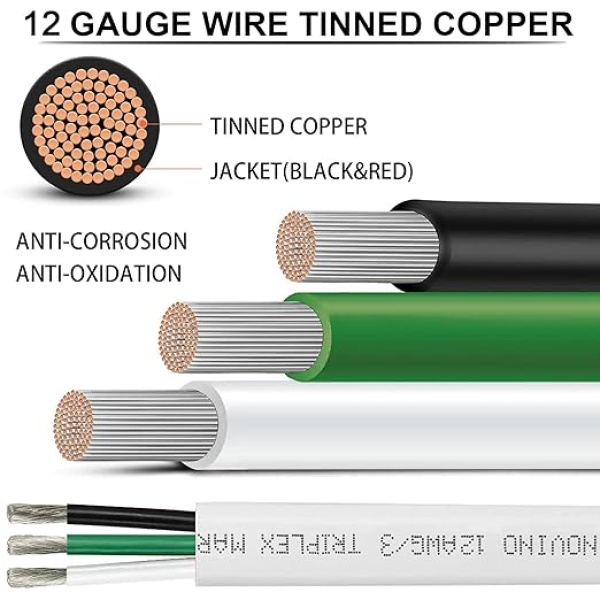 12 Gauge Marine Wire Triplex Tinned Copper Boat Cable,12 AWG Marine Wire 12/3 Marine Grade Wire 12 Gauge OFC Oxygen Free Copper Wire for Automotive RV Boat Speaker Solar Outdoor 12/3 Marine Wire- 50ft - Image 6