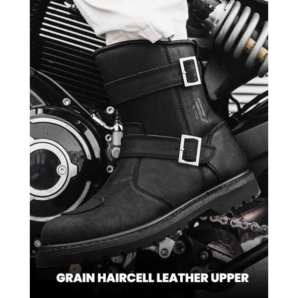ILM Leather Motorcycle Boots Men Women with Side Zipper Protective Footwear Motorcycle Riding Boots for Combat Tactical Hiking Working(Black) - Image 4