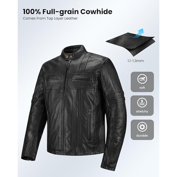 ILM Motorcycle Real Leather Jacket for Men Genuine Cowhide Riding Biker CE Armored Jacket with Removable Thermal Liner JL1 - Image 3