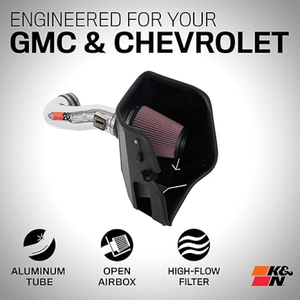 K&N Cold Air Intake Kit: High Performance, Guaranteed to Increase Horsepower: Fits 2019-2020 CHEVROLET Silverado 1500; 2019-2020 GMC Sierra 1500, 77-3110KP - Image 2