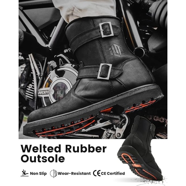 ILM Leather Motorcycle Boots Men Women with Side Zipper Protective Footwear Motorcycle Riding Boots for Combat Tactical Hiking Working(Black) - Image 3