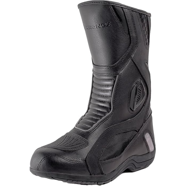 KRONOX Men's Motorcycle Riding Boots - Water-Resistant PU Leather, Safety Reflective Strips, and Anti-Slip Sole for Maximum Grip Lining - for ATV Biker, Motor, Dirt Bike Rider and Sport Racing Shoes
