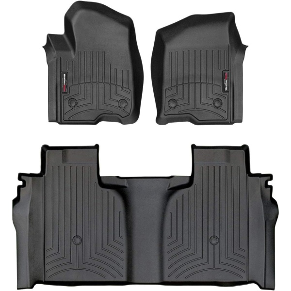 WeatherTech Custom Fit FloorLiners for Silverado 1500, 2500HD/3500HD LTD, Sierra 1500, 2500HD/3500HD, Limited, (CrewCab, Bucket Seats) W/2nd Row Storage Box- 1st Row & 2nd Row, Black