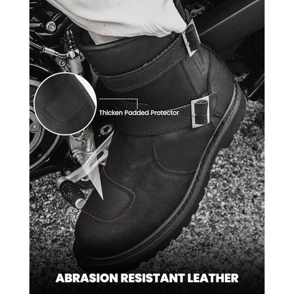 ILM Leather Motorcycle Boots Men Women with Side Zipper Protective Footwear Motorcycle Riding Boots for Combat Tactical Hiking Working(Black) - Image 2