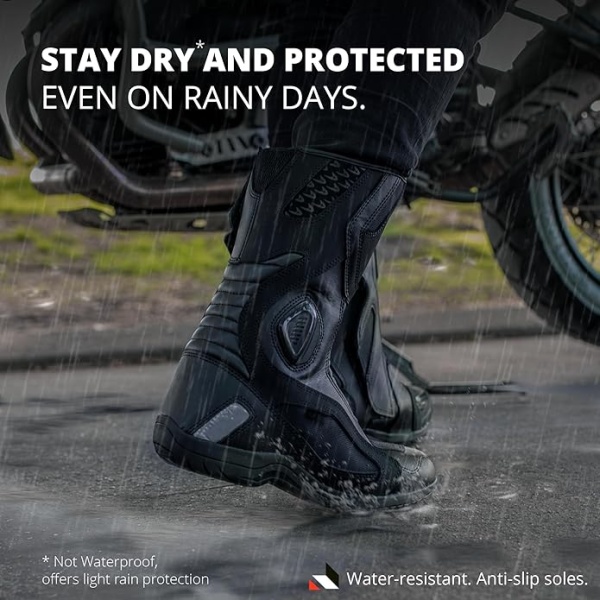 KRONOX Men's Motorcycle Riding Boots - Water-Resistant PU Leather, Safety Reflective Strips, and Anti-Slip Sole for Maximum Grip Lining - for ATV Biker, Motor, Dirt Bike Rider and Sport Racing Shoes - Image 4