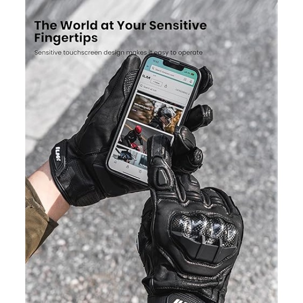 ILM Air Flow Leather Motorcycle Gloves Touchscreen for Men and Women Model-GRC01 - Image 5