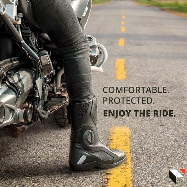 KRONOX Men's Motorcycle Riding Boots - Water-Resistant PU Leather, Safety Reflective Strips, and Anti-Slip Sole for Maximum Grip Lining - for ATV Biker, Motor, Dirt Bike Rider and Sport Racing Shoes - Image 2