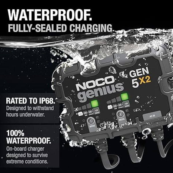 NOCO Genius GEN5X2, 2-Bank, 10A (5A/Bank) Smart Marine Battery Charger, 12V Waterproof Onboard Boat Charger, Battery Maintainer and Desulfator for AGM, Lithium (LiFePO4) and Deep-Cycle Batteries - Image 4