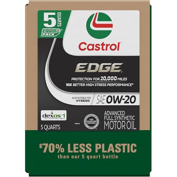 Castrol Edge 0W-20 Advanced Full Synthetic Motor Oil, 5 Quarts, Eco Pack - Image 2