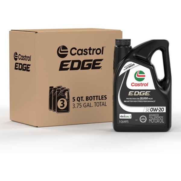 Castrol EDGE 0W-20 Advanced Full Synthetic Motor Oil, 5 Quarts, Pack of 3