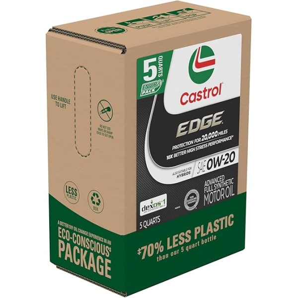 Castrol Edge 0W-20 Advanced Full Synthetic Motor Oil, 5 Quarts, Eco Pack