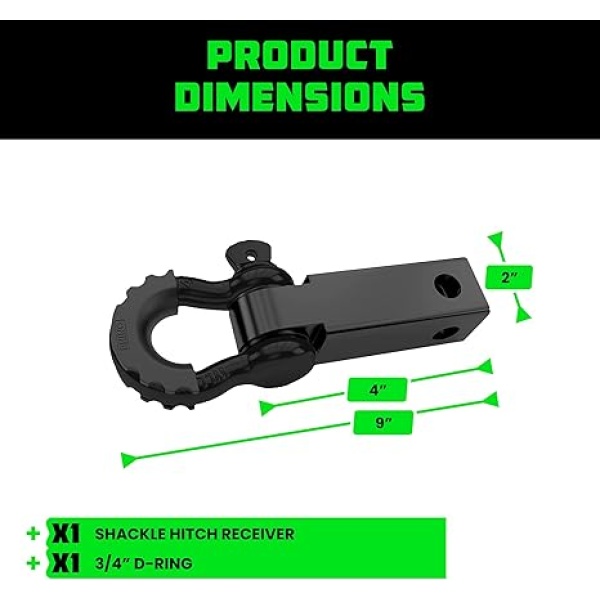 Rhino USA Shackle Hitch Receiver (Fits 2" Receivers) Best Towing Accessories for Trucks, Jeep, Toyota & More - Connect Your Rhino Tow Strap for Vehicle Recovery, Mounts to 2" Receiver Hitches - Image 2