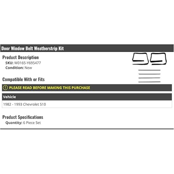 Door Window Belt Weatherstrip Kit - 6 Piece - Compatible with 1982-1993 Chevy S10 - Image 2