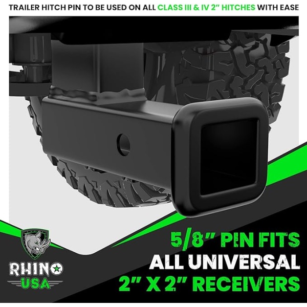 Rhino USA Trailer Hitch Pin - Patented 5/8" Locking Receiver Hitch Pins for Class III IV Hitches - Weatherproof Anti-Theft Lockable Pin with Dust, Mud & Gunk Protection - Used to Tow Truck, Boat, Bike 2 IN - Image 6