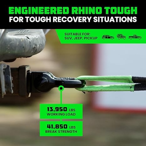 Rhino USA Shackle Hitch Receiver (Fits 2" Receivers) Best Towing Accessories for Trucks, Jeep, Toyota & More - Connect Your Rhino Tow Strap for Vehicle Recovery, Mounts to 2" Receiver Hitches - Image 3