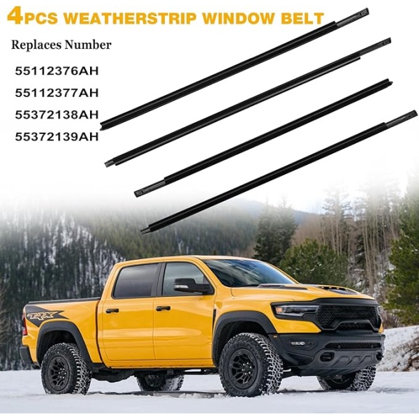 Weatherstrip Window Moulding Trim Seal Belt Kit Compatible with Dodge Ram 1500 2500 3500 4500 5500 Crew Cab 2009-2023, Weather Stripping Replace#55112376AH 55112377AH 55372138AH 55372139AH (4PCS) - Image 2