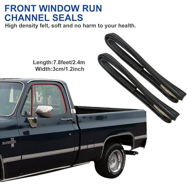 Front Door Window Molding Rubber Felt Trim Seal Weatherstrip Kit Compatible with 1973-1991 Chevy C10 C20 C30 K10 K20 K30 R1500 R2500 R3500 GMC Suburban C1500 C2500 C3500 K1500 K2500 K3500 - Image 3