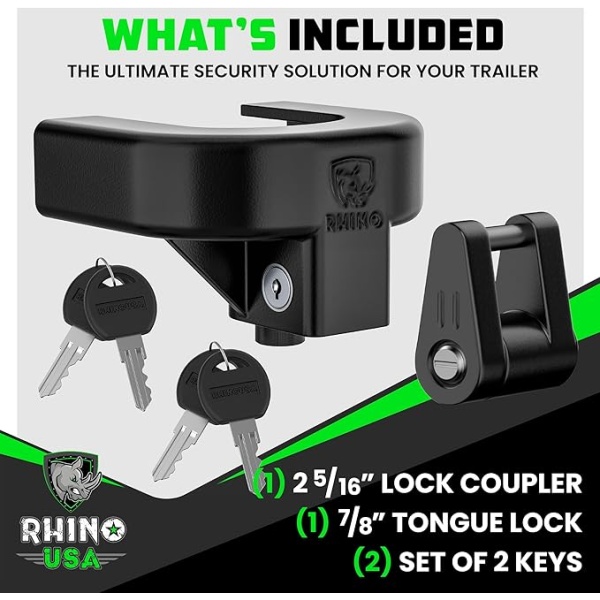 Rhino USA Trailer Hitch Coupler Lock Kit (for 2-5/16" Trailers) Heavy Duty Anti-Theft Tongue Locks for Boat, RV, Travel Trailers & More - Reinforced Solid Steel for Ultimate Peace of Mind! - Image 2