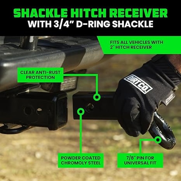Rhino USA Shackle Hitch Receiver (Fits 2" Receivers) Best Towing Accessories for Trucks, Jeep, Toyota & More - Connect Your Rhino Tow Strap for Vehicle Recovery, Mounts to 2" Receiver Hitches - Image 5