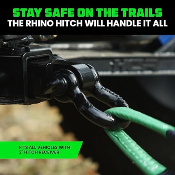 Rhino USA Shackle Hitch Receiver (Fits 2" Receivers) Best Towing Accessories for Trucks, Jeep, Toyota & More - Connect Your Rhino Tow Strap for Vehicle Recovery, Mounts to 2" Receiver Hitches - Image 6