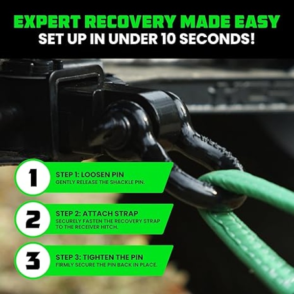 Rhino USA Shackle Hitch Receiver (Fits 2" Receivers) Best Towing Accessories for Trucks, Jeep, Toyota & More - Connect Your Rhino Tow Strap for Vehicle Recovery, Mounts to 2" Receiver Hitches - Image 4