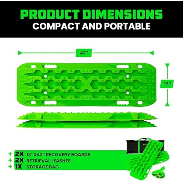 Rhino USA Recovery Traction Boards (Green) - Ultimate Offroad Tracks Board for 4x4 Vehicles - Best Off-Road Accessories for Sand, Mud & Snow - Heavy Duty Zipper Carry Bag Included - Image 5