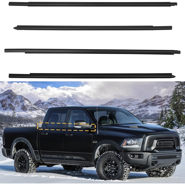 Weatherstrip Window Moulding Trim Seal Belt Kit Compatible with Dodge Ram 1500 2500 3500 4500 5500 Crew Cab 2009-2023, Weather Stripping Replace#55112376AH 55112377AH 55372138AH 55372139AH (4PCS)