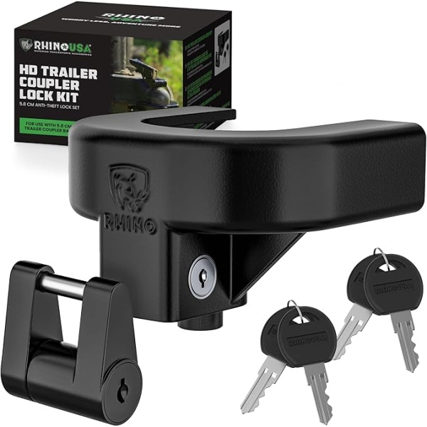Rhino USA Trailer Hitch Coupler Lock Kit (for 2-5/16" Trailers) Heavy Duty Anti-Theft Tongue Locks for Boat, RV, Travel Trailers & More - Reinforced Solid Steel for Ultimate Peace of Mind!