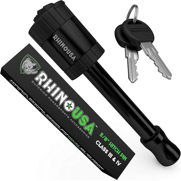 Rhino USA Trailer Hitch Pin - Patented 5/8" Locking Receiver Hitch Pins for Class III IV Hitches - Weatherproof Anti-Theft Lockable Pin with Dust, Mud & Gunk Protection - Used to Tow Truck, Boat, Bike 2 IN