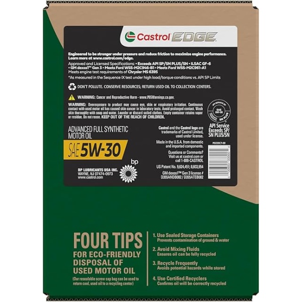 Castrol Edge 5W-30 Advanced Full Synthetic Motor Oil, 5 Quarts, Eco Pack - Image 3