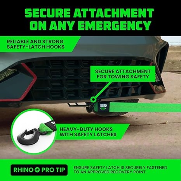 Rhino USA Tow Strap with Hooks (2 Inch x 20 Foot) Lab Tested 10,321lbs Break Strength - Heavy Duty Emergency Towing Straps with Forged Steel Hooks for Roadside Recovery - Not for Off-Road Recoveries - Image 5