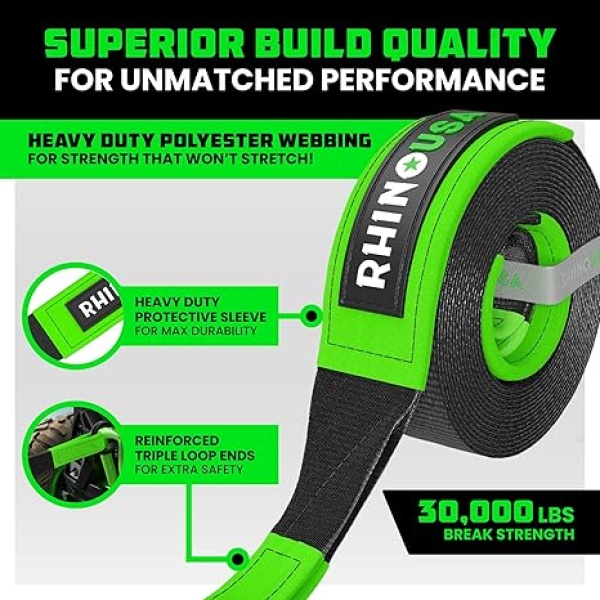 Rhino USA Recovery Tow Strap (3" x 20') - 31,518lb Break Strength - Emergency Recovery Strap Tow Rope for Truck, UTV, ATV & More - Heavy Duty Towing Strap for Offroad 4x4 Use - Compatible with Jeep - Image 3
