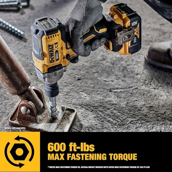 DEWALT 20V MAX Cordless Impact Wrench, 1/2' Hog Ring, Includes LED Work Light and Belt Clip, Bare Tool Only (DCF891B) - Image 3
