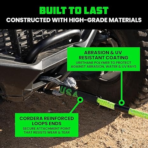 Rhino USA Kinetic Recovery Tow Rope Heavy Duty Offroad Snatch Strap for UTV, ATV, Truck, Car, Tractor - Ultimate Elastic Straps Towing Gear - Backed for Life! (Green., 5/8" x 20') - Image 3