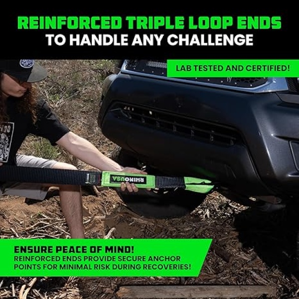 Rhino USA Recovery Tow Strap (3" x 20') - 31,518lb Break Strength - Emergency Recovery Strap Tow Rope for Truck, UTV, ATV & More - Heavy Duty Towing Strap for Offroad 4x4 Use - Compatible with Jeep - Image 4