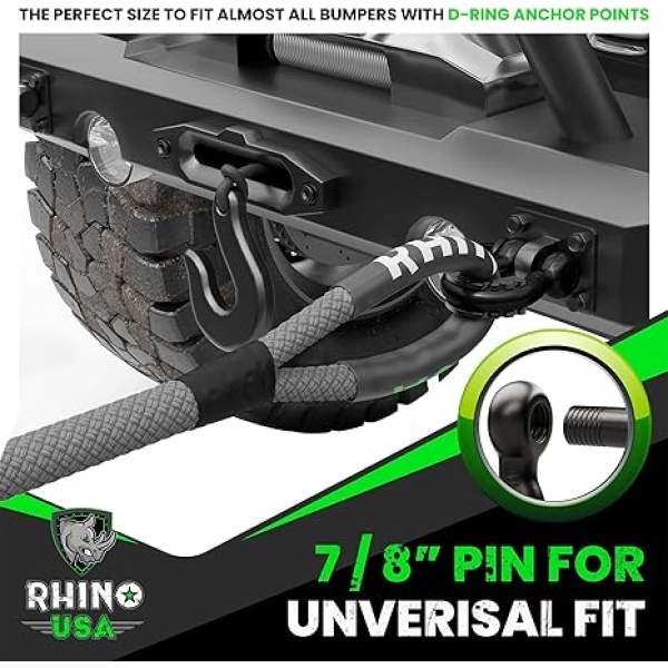 Rhino USA D Ring Shackles (2-Pack) - 41,850lb Break Strength – Heavy Duty 3/4" Clevis Shackle with 7/8 Pin for Towing & Off-Road Use - Pairs with Tow Strap for Vehicle Recovery (Black) - Image 3
