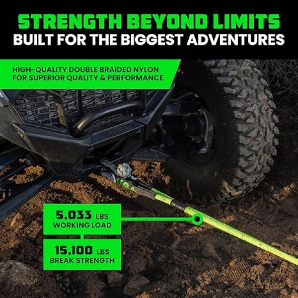 Rhino USA Kinetic Recovery Tow Rope Heavy Duty Offroad Snatch Strap for UTV, ATV, Truck, Car, Tractor - Ultimate Elastic Straps Towing Gear - Backed for Life! (Green., 5/8" x 20') - Image 4